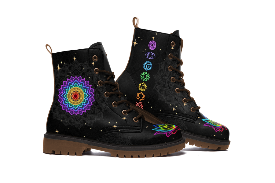Iris Leather Boots pair, front three-quarter view, white background