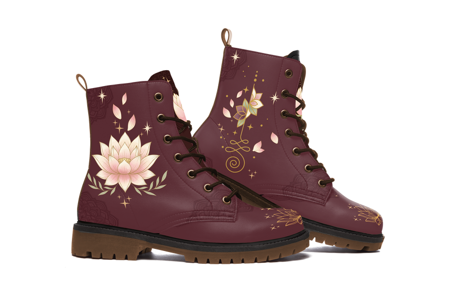 Lotus Leather Boots pair, front three-quarter view, white background