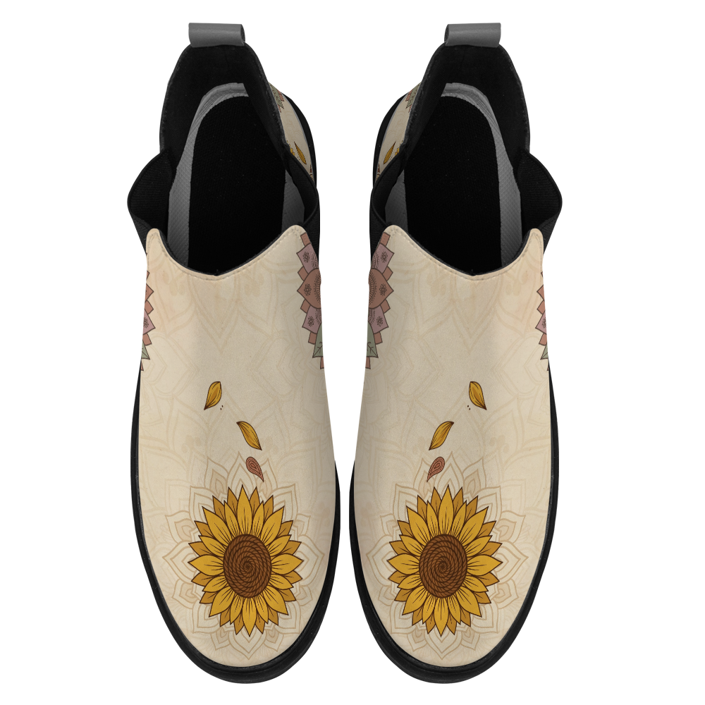 Joni Chelsea Boots, pair from above showing the toe artwork, white background