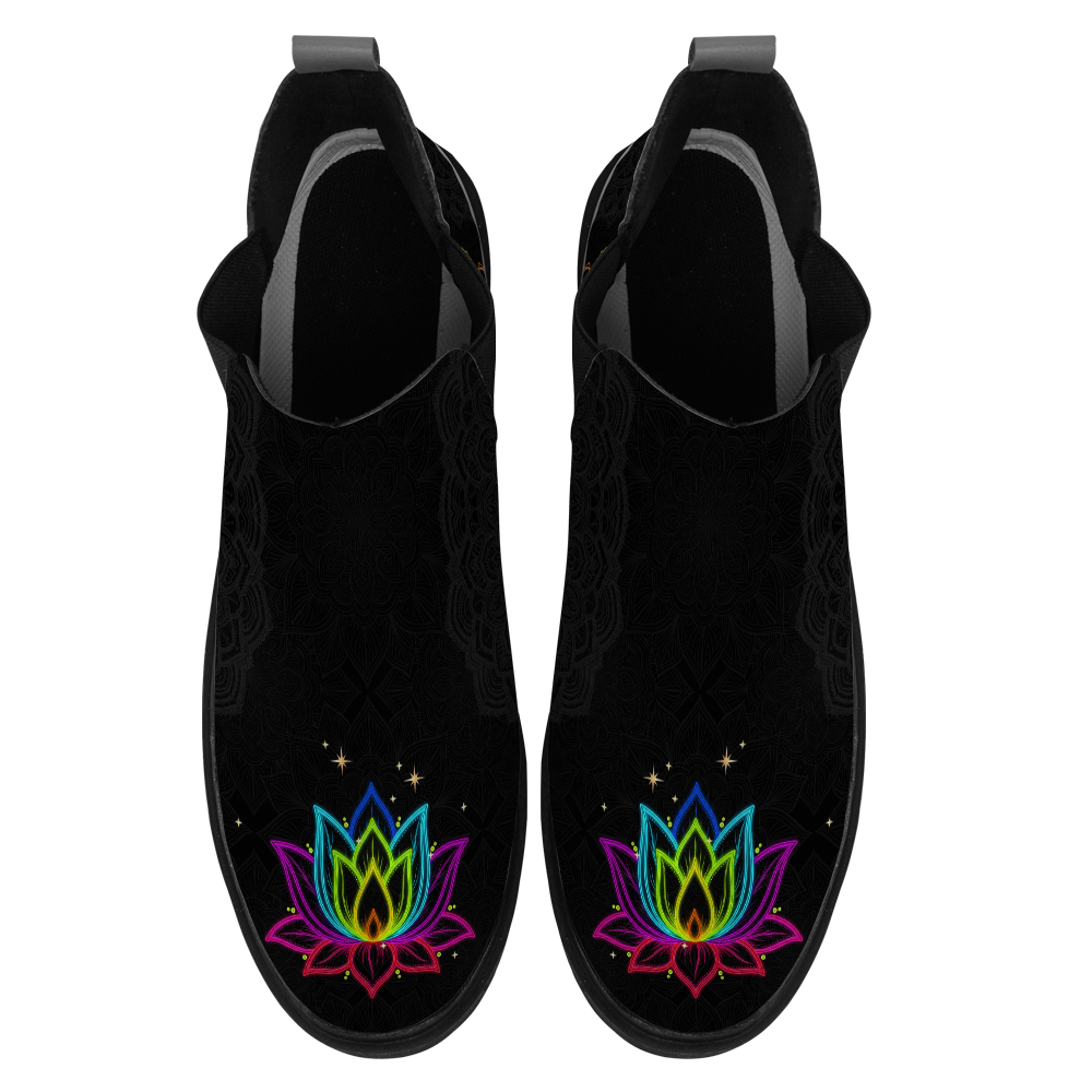 Iris Chelsea Boots, pair from above showing the toe artwork, white background