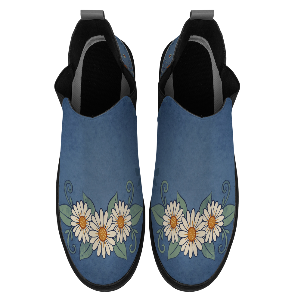 Daisy Chelsea Boots, pair from above showing the toe artwork, white background