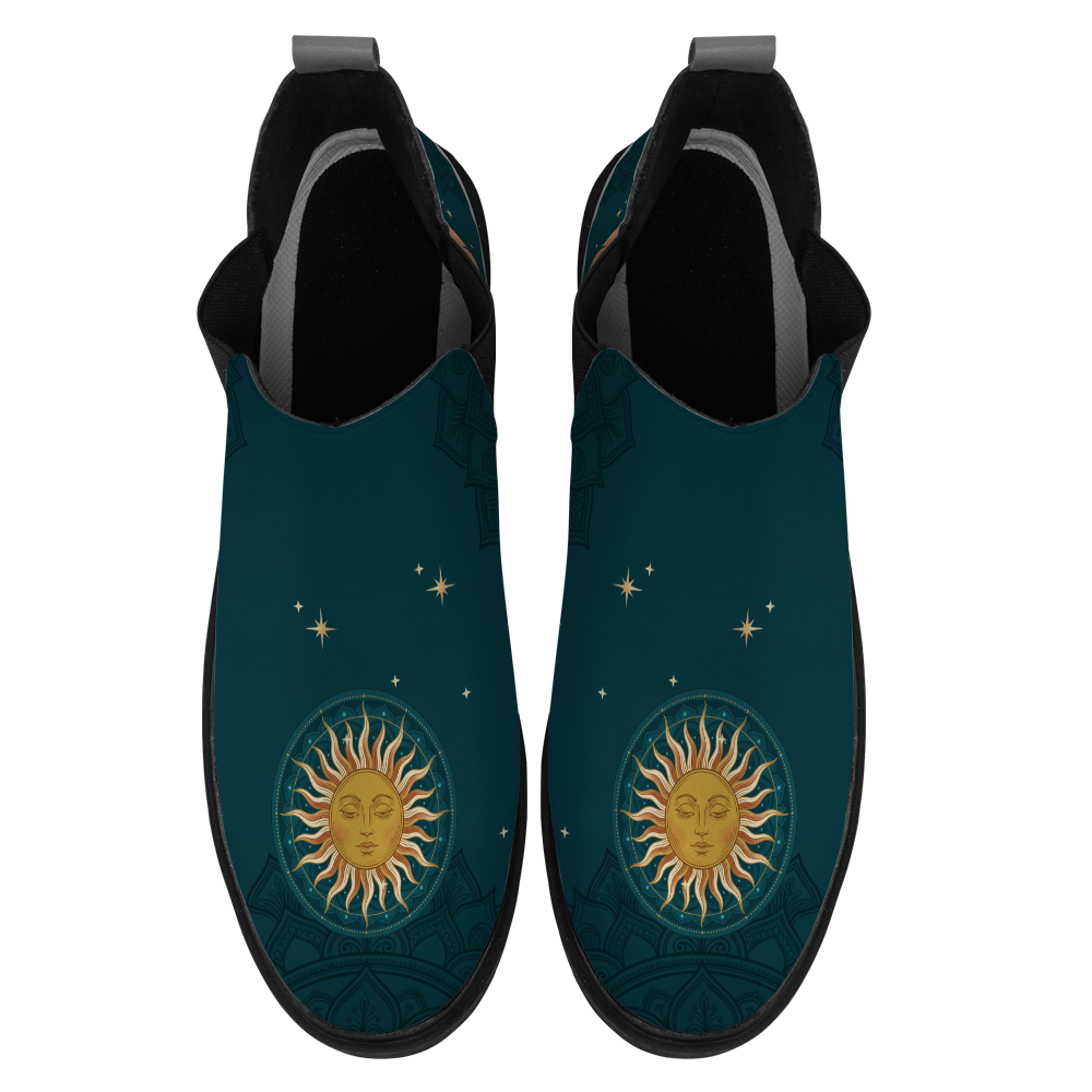 Willow Chelsea Boots, pair from above showing the toe artwork, white background