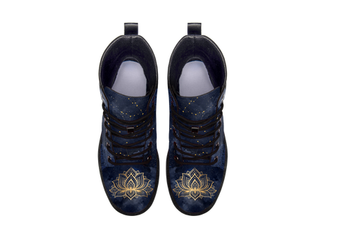Celeste Leather Boots pair, top-down view showing the toe artwork, white background