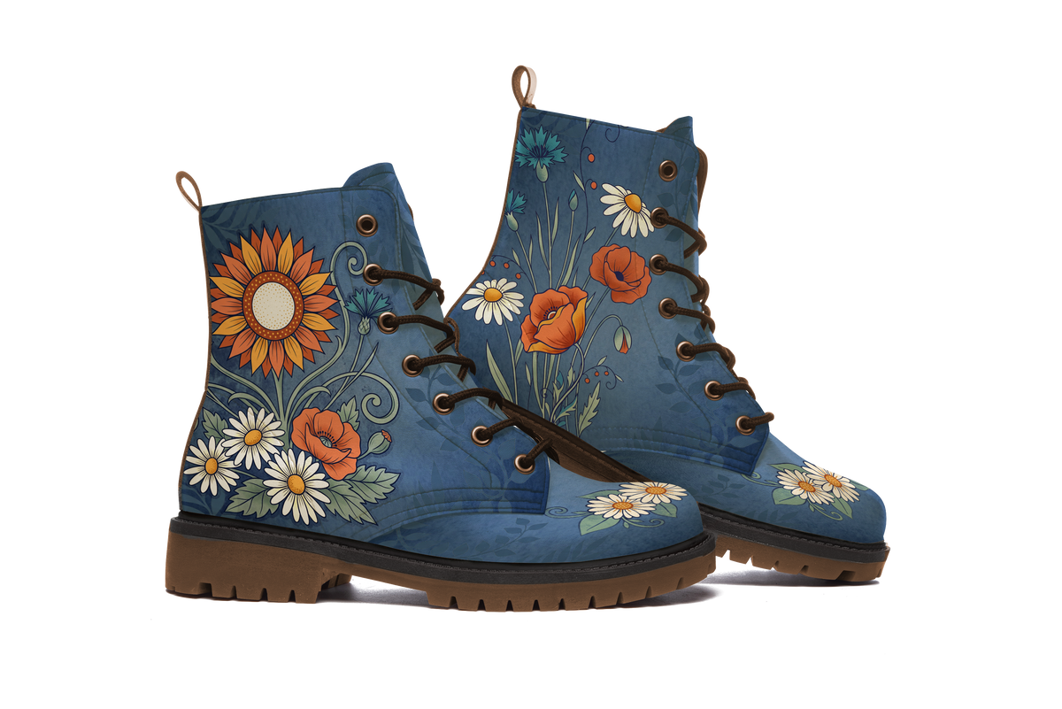 Daisy Leather Boots pair, front three-quarter view, white background