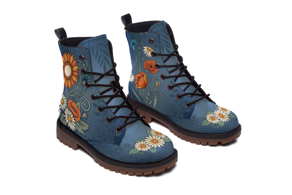 Daisy Leather Boots pair, raised three-quarter view, white background