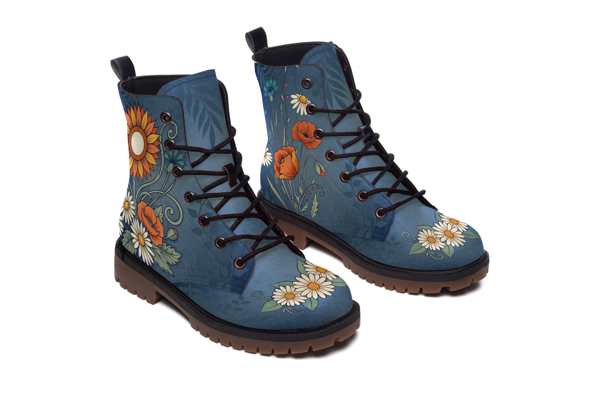 Daisy Leather Boots pair, raised three-quarter view, white background