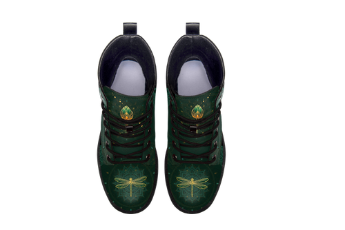 Esme Leather Boots pair, top-down view showing the toe artwork, white background