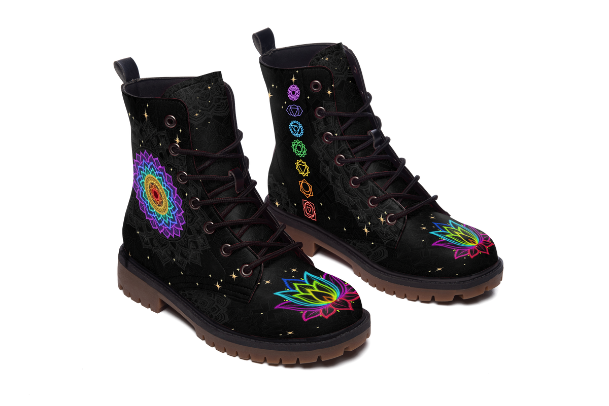 Iris Leather Boots pair, raised three-quarter view, white background