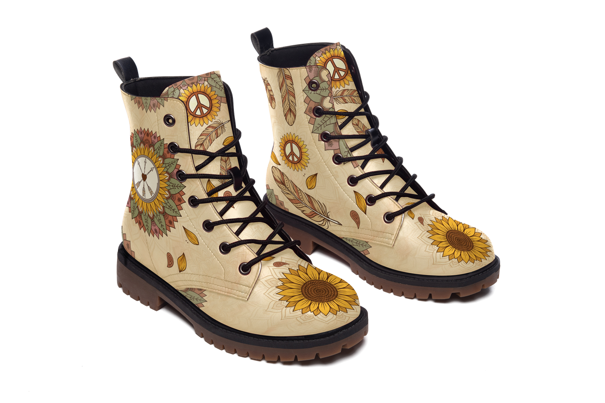 Joni Leather Boots pair, raised three-quarter view, white background