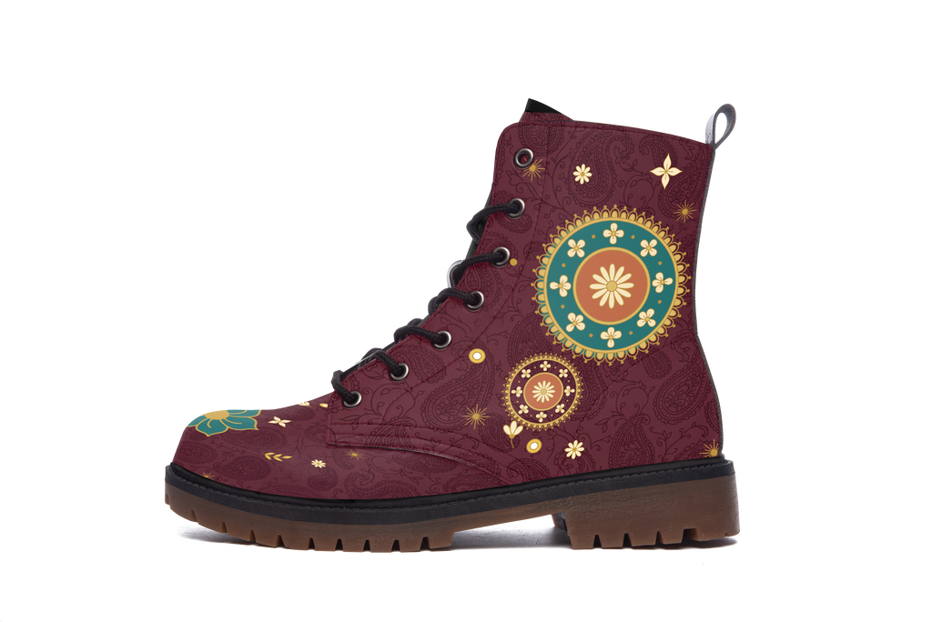 Paisley Leather Boots inner side of the left boot, white background