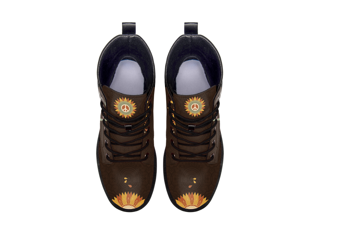 Sunny Leather Boots pair, top-down view showing the toe artwork, white background