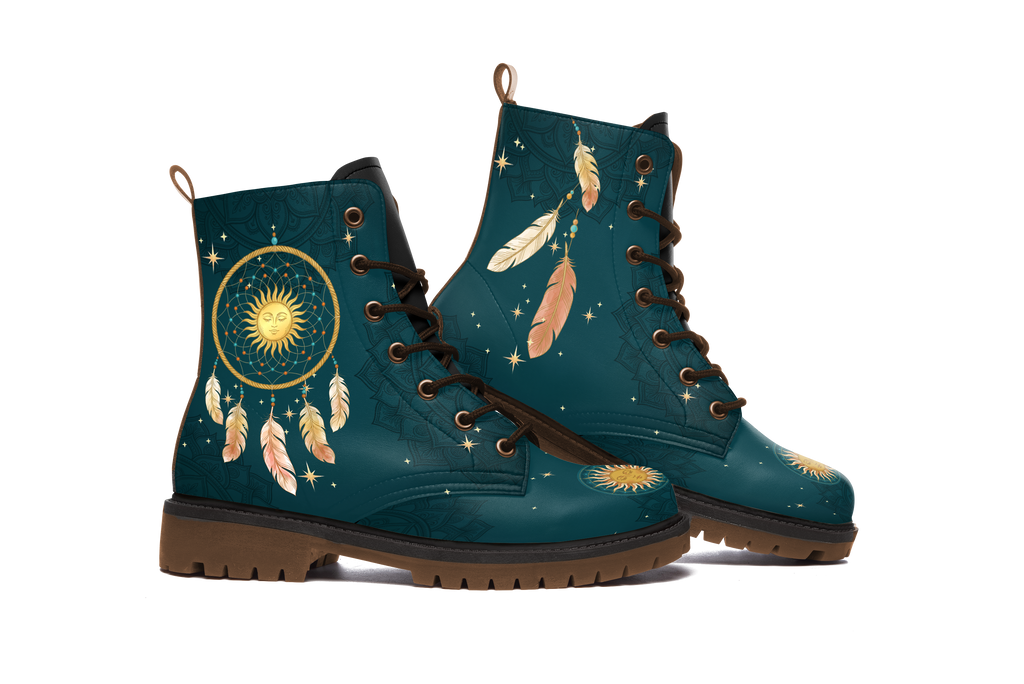 Willow Leather Boots pair, front three-quarter view, white background