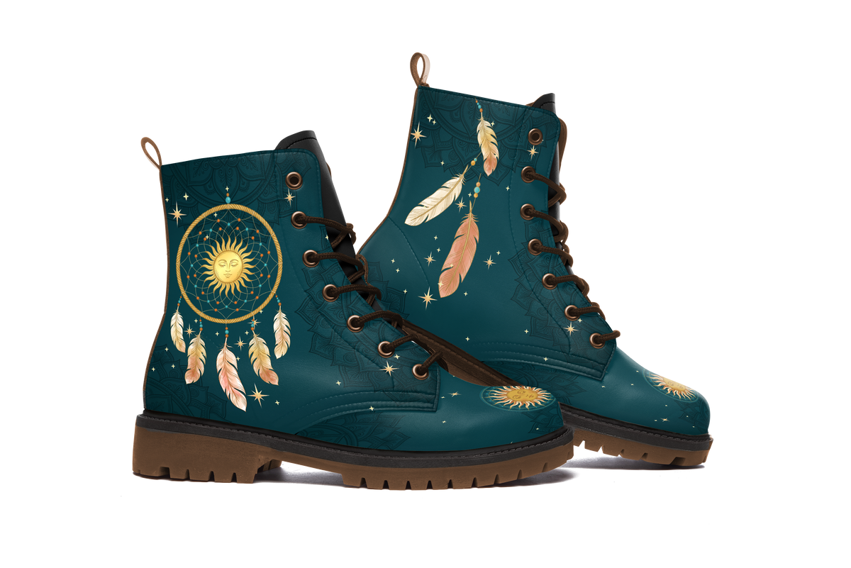 Willow Leather Boots pair, front three-quarter view, white background