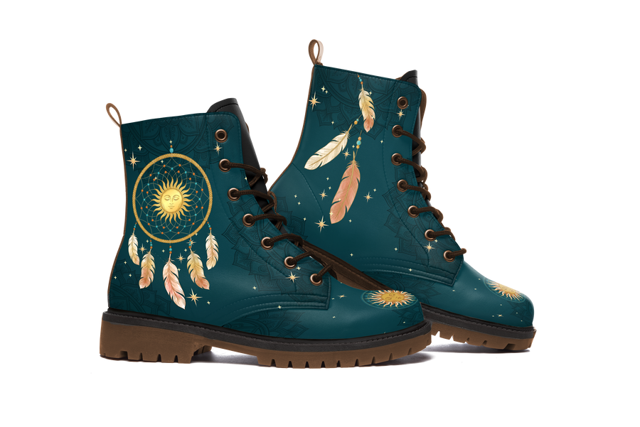 Willow Leather Boots pair, front three-quarter view, white background